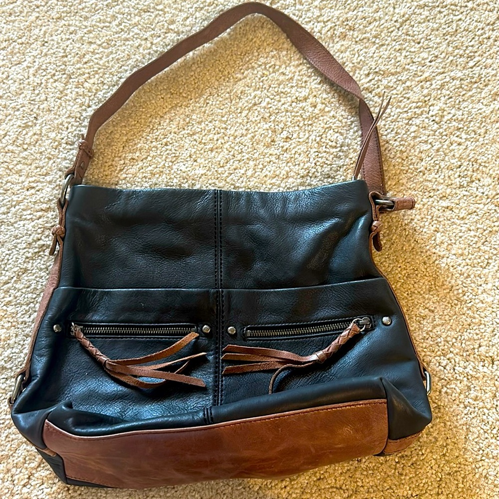 EUC The Sak Black / Brown Leather Tassel Shoulder / Crossbody